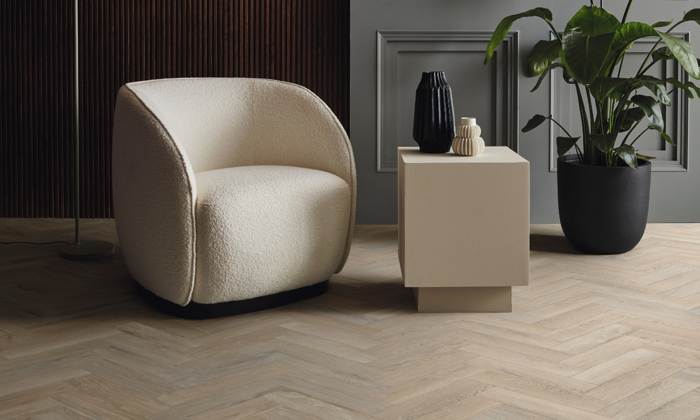 quiet luxury trend with Karndeam herringbone wood flooring designs