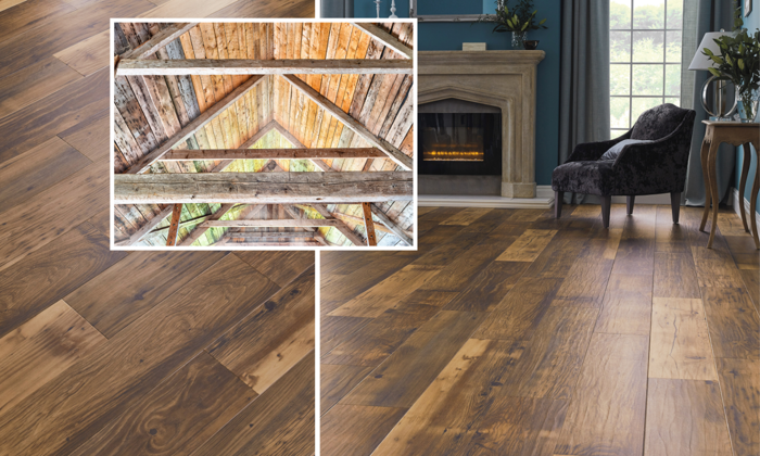 Reclaimed Chestnut EW21 | AKP-EW21 floors in a room and chestnut planks in a barn