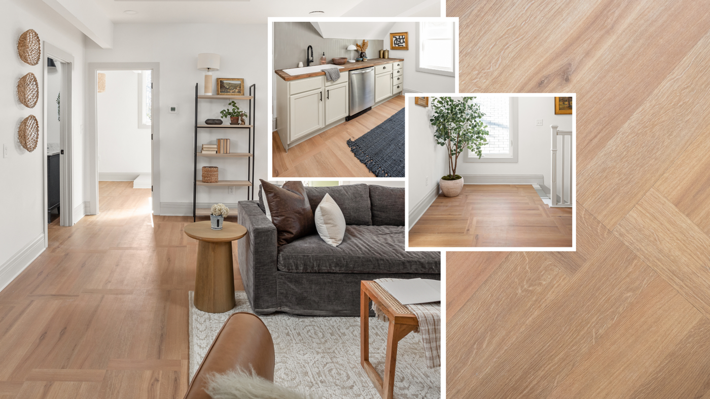 After photos of the rental unit featuring French basketweave pattern floors in episode 1 of season 8 of Good Bones