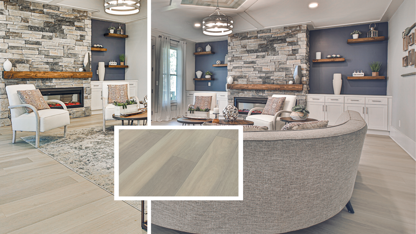 The transformed living room from Rock The Block season 2 with Glacier Oak RL21 floors