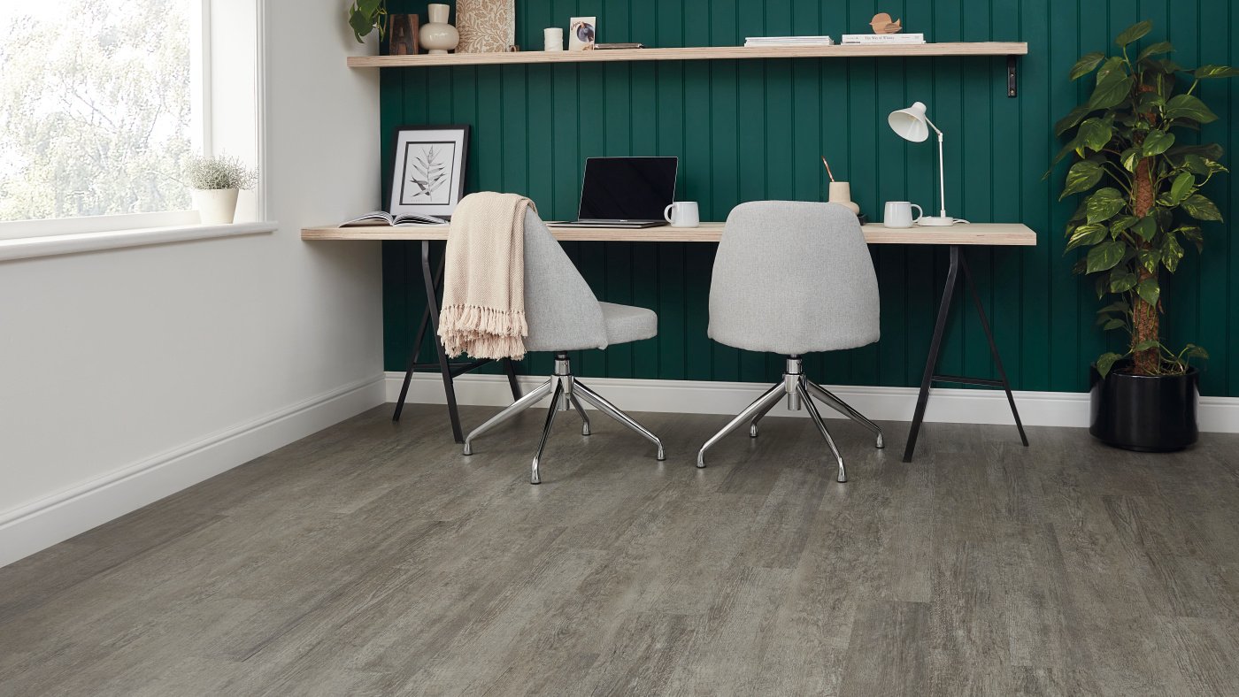 Light grey flooring planks in a home office