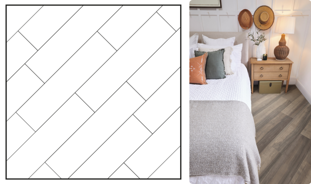 Wood diagonal shown as a pattern and used in a bedrooom