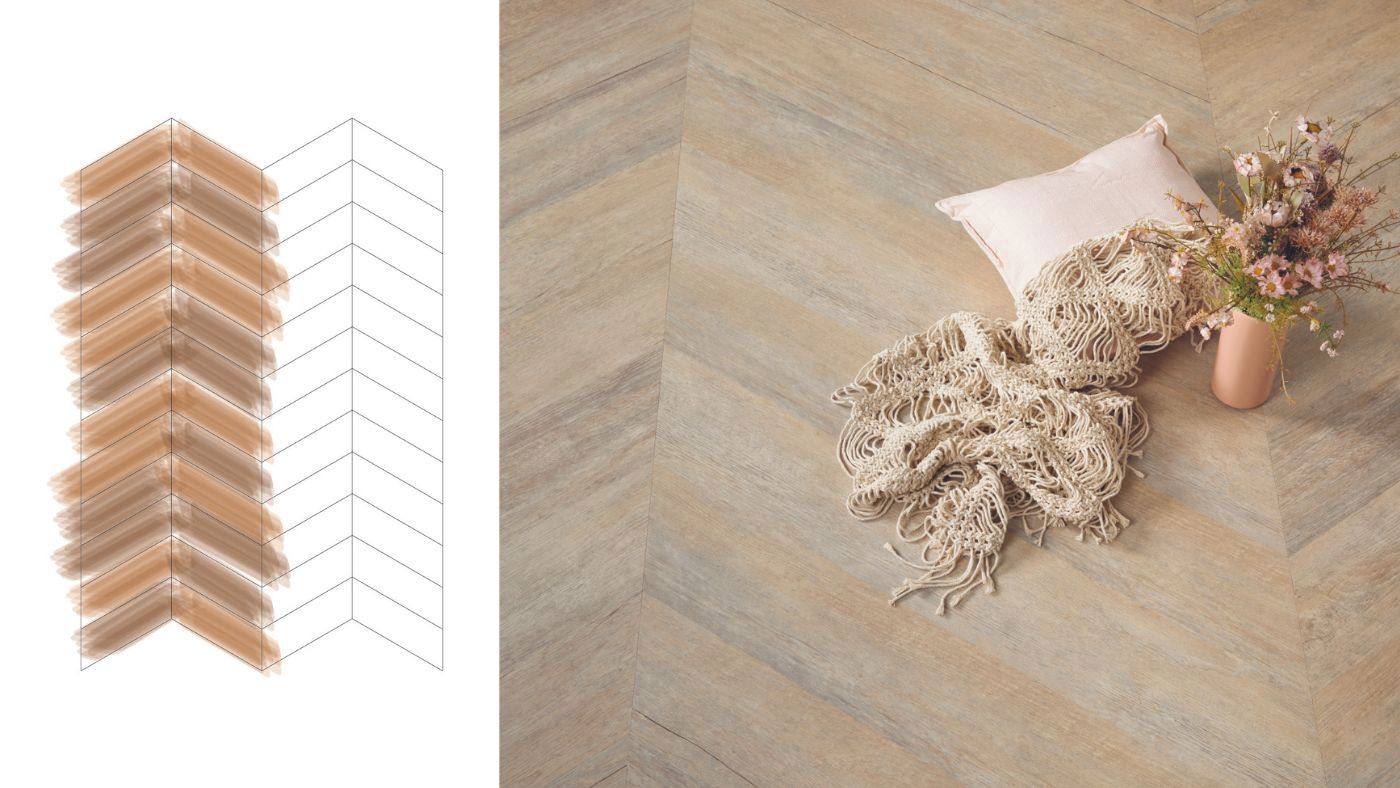 chevron pattern planks at a 45-degree angle on both ends