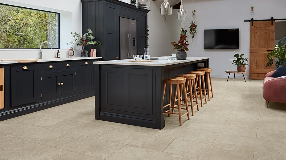 Karndean Tortora breccia marble stone flooring in a kitchen