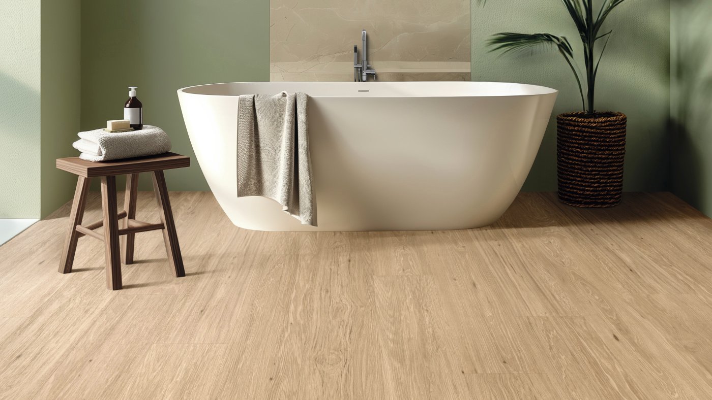 River Hickory rigid core floors in a bathroom