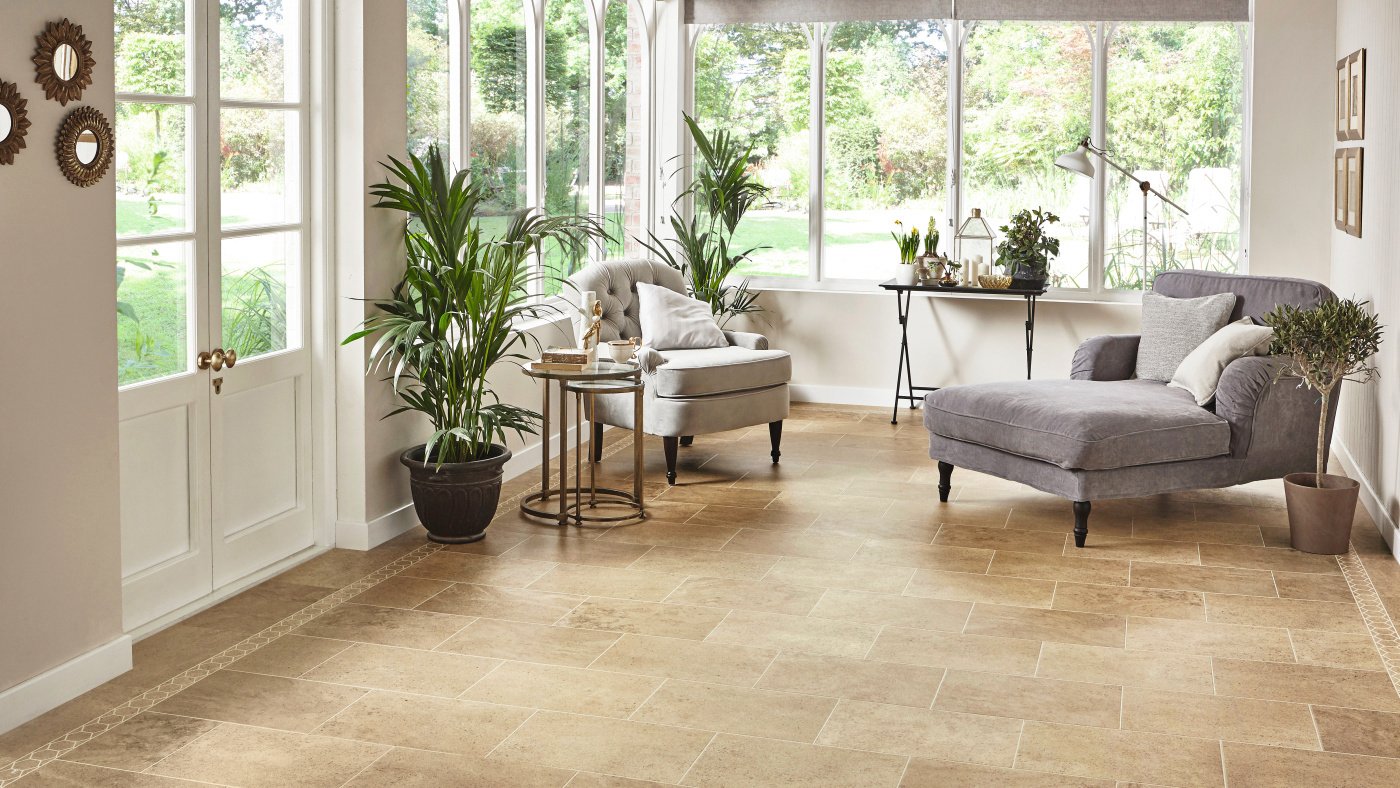 Dune has a predominantly beige tone throughout. Swirling, sandy-coloured patterns are a feature of this tile and create a floor that is sophisticated
