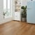 Honey Limed Oak KP155 in a kitchen with a retro powder blue refrigerator Knight Tile Rubens 