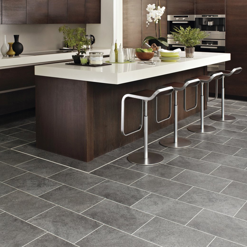 Cumbrian Stone ST14 in a kitchen with a border around the island Knight Tile