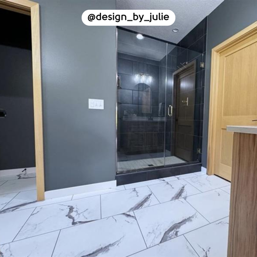 Brunella Marble RKT3013-G floors in a dark bathroom; photo credit: @design_by_julie